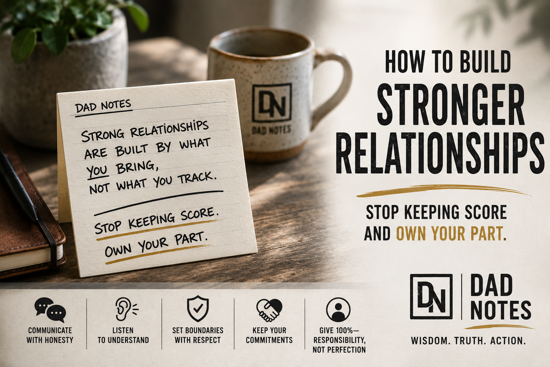 How to build stronger relationships: stop keeping score and own your part. Dad Notes relationship principles.